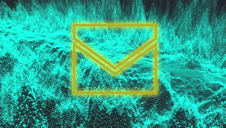 Animation-of-neon-mail-icon-and-green-waves-on-black-background