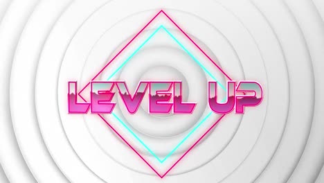 Animation-of-level-up-text-over-geometrical-shapes-on-white-background