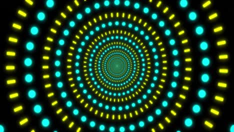 Animation-Von-Neonmustern-Mit-Blauen-Und-Gelben-Kreisen,-Die-Sich-In-Hypnotischer-Bewegung-Auf-Einer-Nahtlosen-Schleife-Bewegen