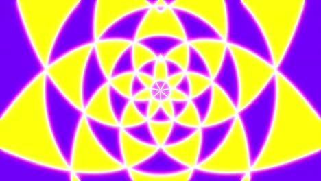 Animation-of-purple-and-yellow-neon-pattern-moving-in-hypnotic-motion-on-seamless-loop