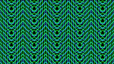 Animation-Eines-Kaleidoskop-Neonmusters,-Das-Sich-In-Hypnotischer-Bewegung-Auf-Einer-Nahtlosen-Schleife-Bewegt