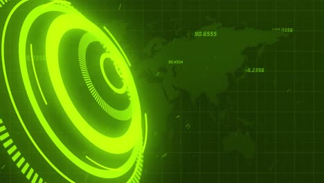 Animation-of-processing-circle-over-green-background-with-world-map