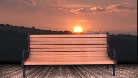 Animation-of-bench-over-sun-setting-with-clouds-on-sky-in-background