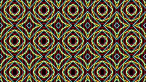 Animation-of-kaleidoscope-neon-pattern-moving-in-hypnotic-motion-on-seamless-loop