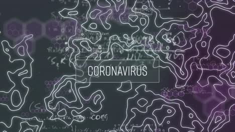 Animation-Von-Coronavirus-Und-Isohypsen-über-Die-Datenverarbeitung-Auf-Schwarzem-Hintergrund
