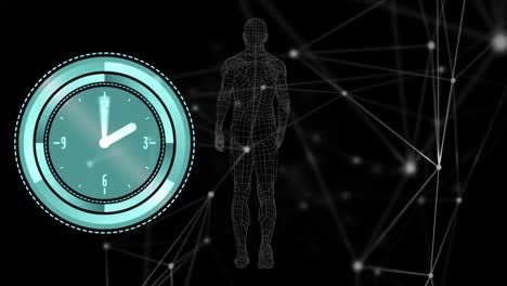 Animation-of-clock-over-network-of-connectios-and-human-body