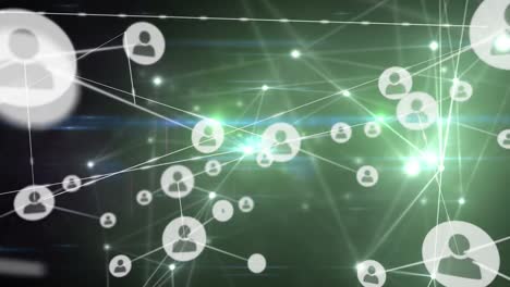 Animation-of-network-of-connections-with-icons-on-green-and-black-background