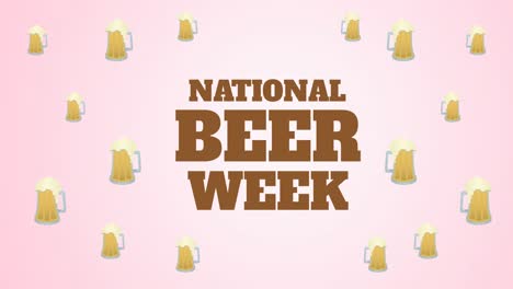Animation-of-world-beer-week-text-and-multiple-pint-of-beer-over-pink-background