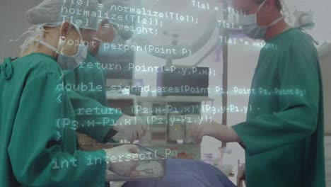 Animation-of-data-processing-over-caucasian-doctors-during-surgery