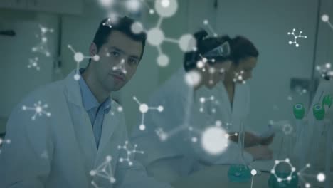 Animation-of-molecules-over-diverse-scientists-in-lab