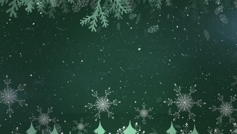 Animation-of-christmas-fir-tree-over-snow-on-green-background