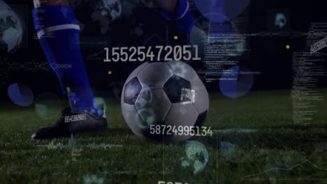 Animation-Von-Zahlen-Und-Datenverarbeitung-über-Einen-Afroamerikanischen-Fußballspieler-Auf-Dem-Fußballplatz