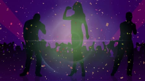 Animation-Von-Fallendem-Konfetti-über-Tanzenden-Menschen-Auf-Dunklem-Hintergrund
