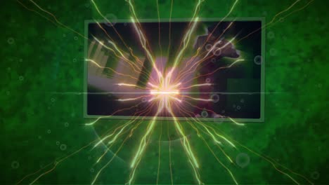 Animation-Leuchtender-Lichter-über-Tanzendem-Mann-Auf-Dem-Bildschirm-Auf-Grünem-Hintergrund