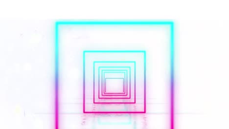 Animation-of-neon-squares-moving-over-white-background
