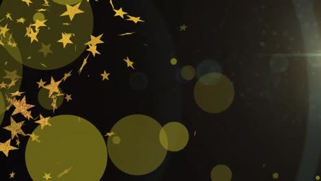 Animation-of-stars-and-bokeh-floating-over-black-background