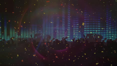 Animation-of-falling-confetti-over-dancing-people-on-dark-background