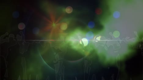 Animation-Leuchtender-Bunter-Lichter-über-Tanzenden-Menschen-Auf-Dunklem-Hintergrund