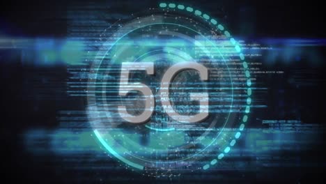 5g-text-over-globe-of-network-of-connections-and-data-processing-against-blue-background