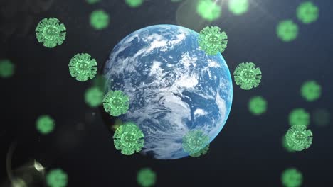 Animation-Von-Viruszellen-über-Globus-Und-Schwarzem-Hintergrund