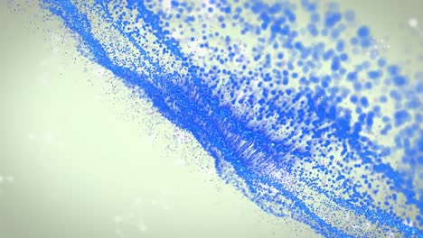 Animation-of-molecules-and-blue-glitter-on-beige-background