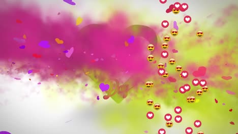 Animation-Von-Emoji-Symbolen-Und-Fröhlichem-Valentinstag-Text-Auf-Weißem-Hintergrund