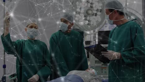 Animation-of-network-of-connections-over-team-of-surgeons-in-operating-theater