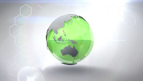 Animation-Von-Sechsecken-über-Dem-Globus-Und-Grauem-Hintergrund