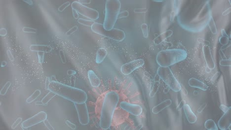 Animation-of-microbes-and-virus-cells-over-grey-background