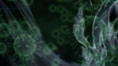 Animation-of-virus-cells-over-green-and-black-background