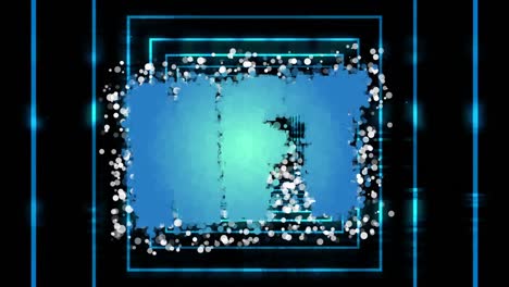 Animation-of-nft-over-blue-squares-and-black-background