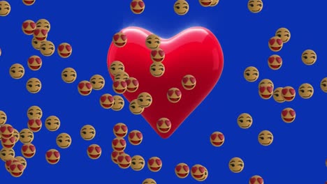 Animation-of-heart-and-emoticons-over-blue-background