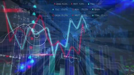Börse-Und-Statistische-Datenverarbeitung-Vor-Weltkarte-Auf-Blauem-Hintergrund