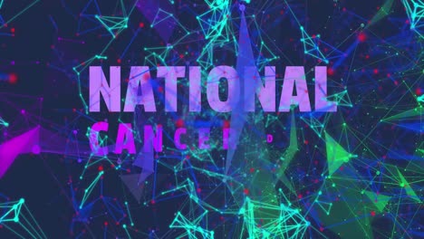 Animation-of-national-cancer-day-over-navy-background-with-connections