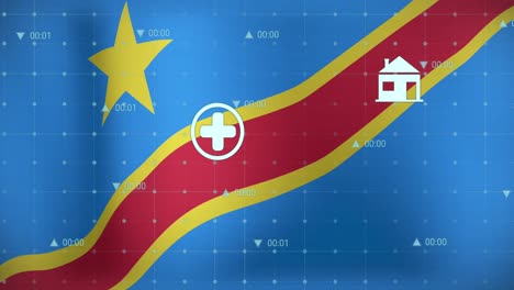 Animation-of-data-processing-over-flag-of-democratic-republic-of-the-congo