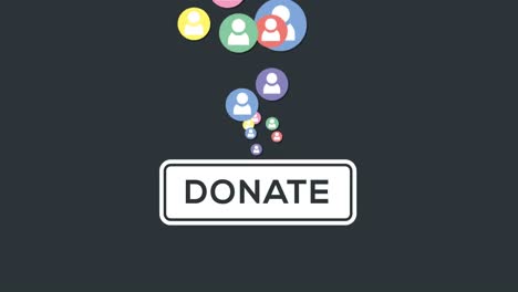 Animation-of-donate-and-social-media-user-icons-on-black-background