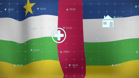 Animation-Der-Datenverarbeitung-über-Der-Flagge-Der-Zentralafrikanischen-Republik