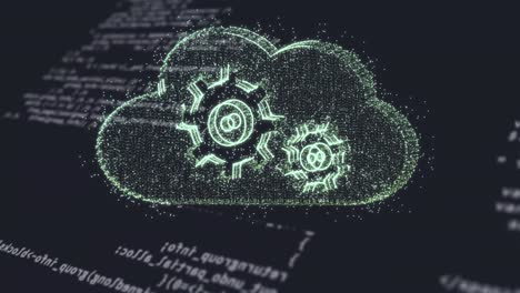 Animation-of-cloud-with-cogs-over-data-processing-on-black-background