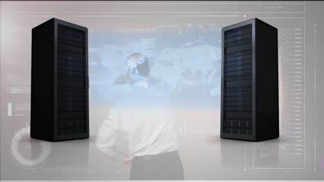 Animation-of-data-processing-over-businessmen-in-server-room