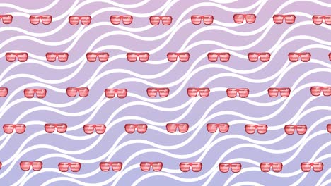 Animation-Von-Brillen-Auf-Violettem,-Wellenförmigem-Hintergrund