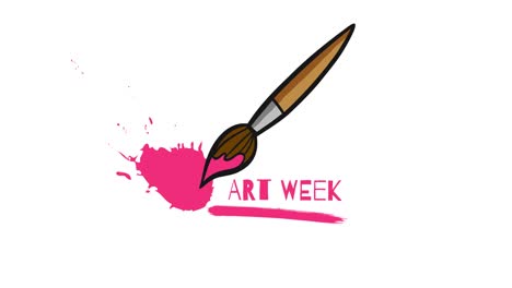 Animación-De-Pincel,-Mancha-Rosa-Y-Semana-Del-Arte-Sobre-Fondo-Blanco