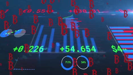 Animation-Von-Bitcoin-Symbolen-über-Die-Verarbeitung-Von-Finanzdaten-Auf-Schwarzem-Hintergrund