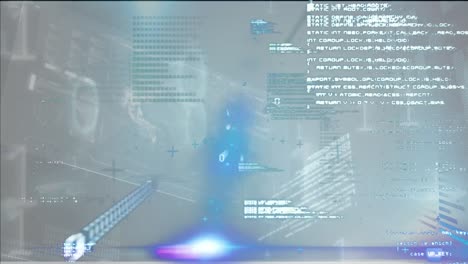 Digitale-Animation-Der-Datenverarbeitung-Vor-Blauen-Lichtflecken-Auf-Grauem-Hintergrund