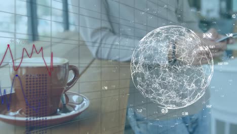 Animation-of-globe-with-network-of-connections-over-smart-phone