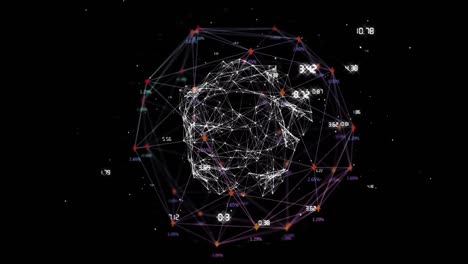 Digital-animation-of-globe-of-network-of-connections-against-black-background