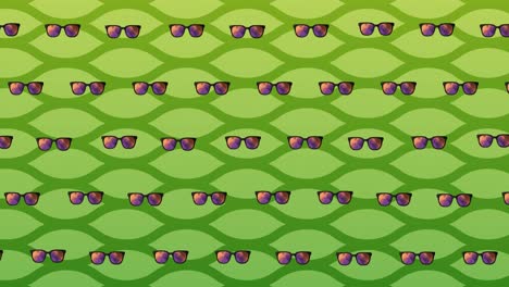 Animation-Von-Brillen-Auf-Grünem,-Wellenförmigem-Hintergrund
