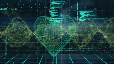 3d-heart-shape-and-digital-wave-over-data-processing-against-blue-background
