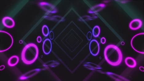 Animation-Eines-Tunnels-Mit-Neonformen-Auf-Schwarzem-Hintergrund