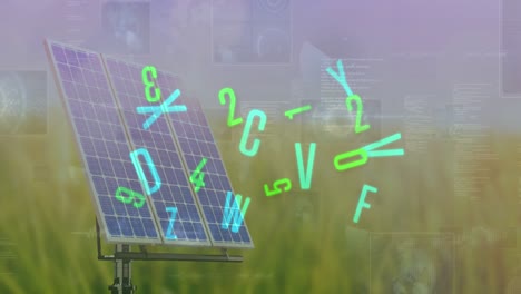 Animation-of-data-processing-and-letters-over-solar-panel