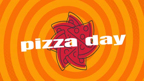 Animation-Des-Pizzatages-über-Pizzasymbolen-Auf-Orangefarbenem-Hintergrund